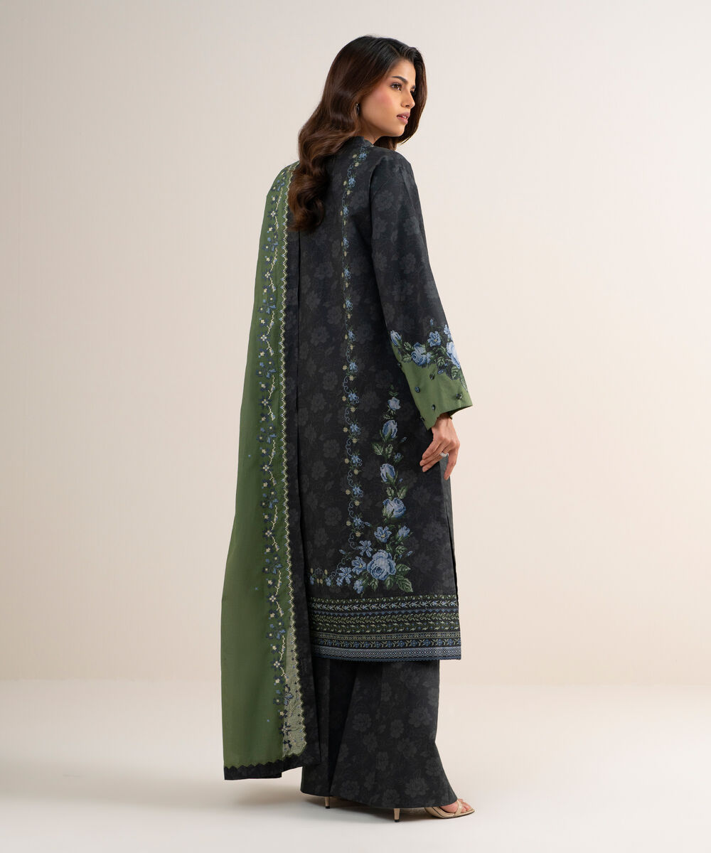 Women's Unstitched Cotton Embroidered Grey