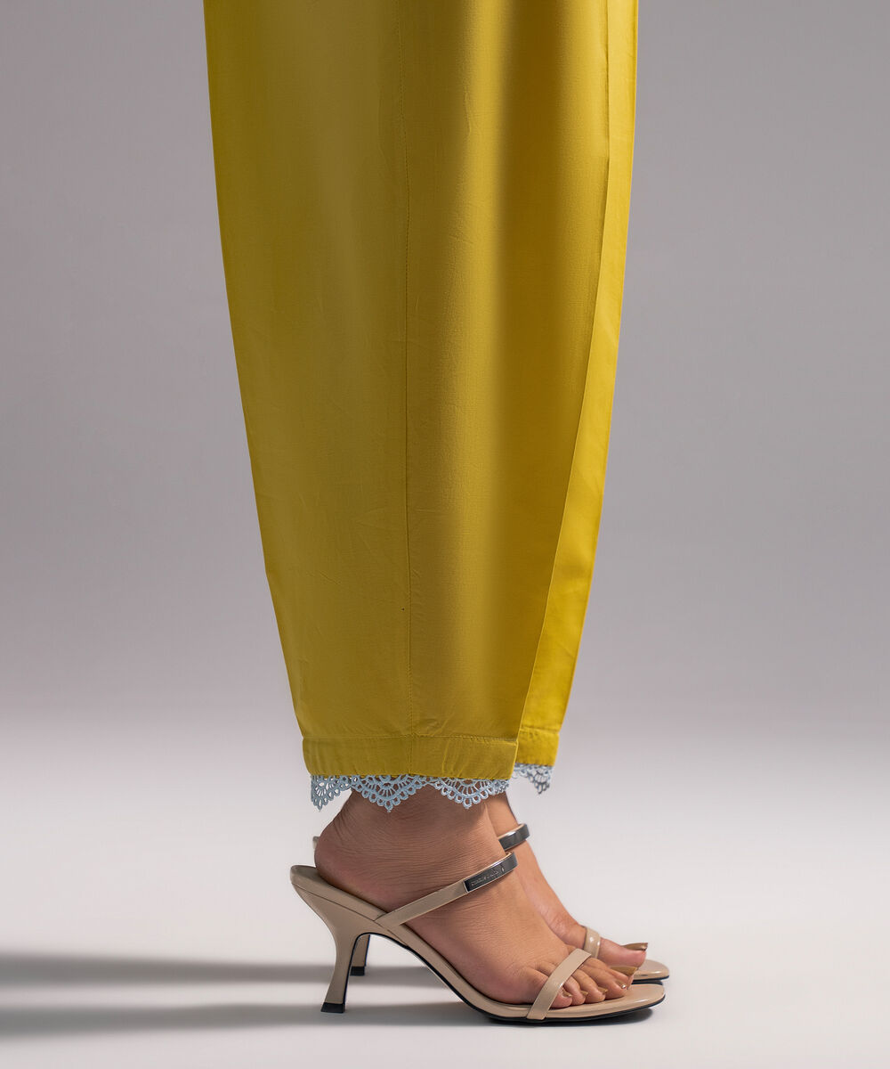 Women's RTW Cambric Solid Yellow Straight Pants
