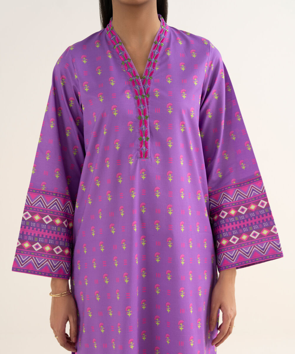 Women's Unstitched Textured Lawn Printed Purple 3 Piece Suit