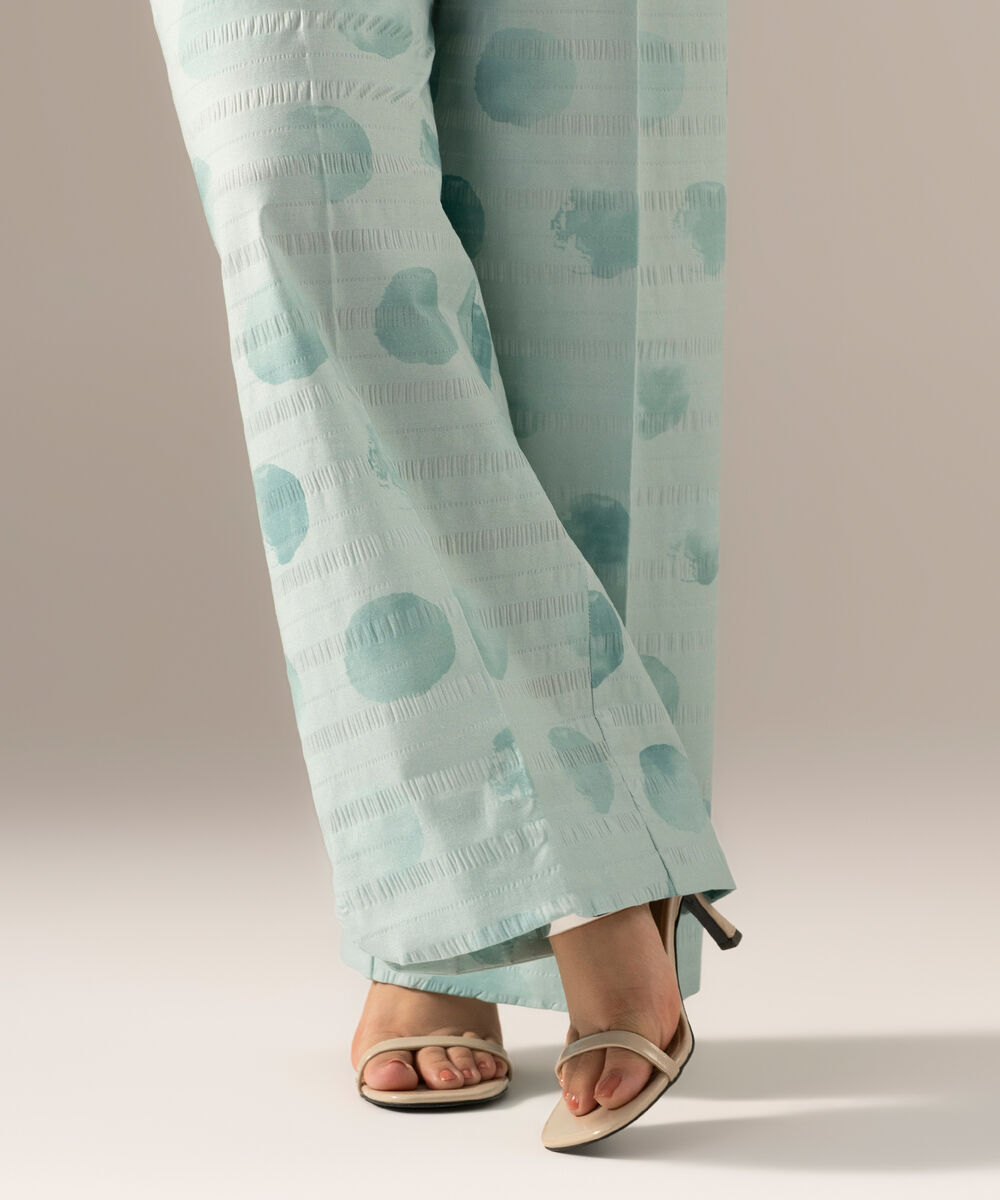 Women's RTW Seersucker Printed Blue Straight Pants