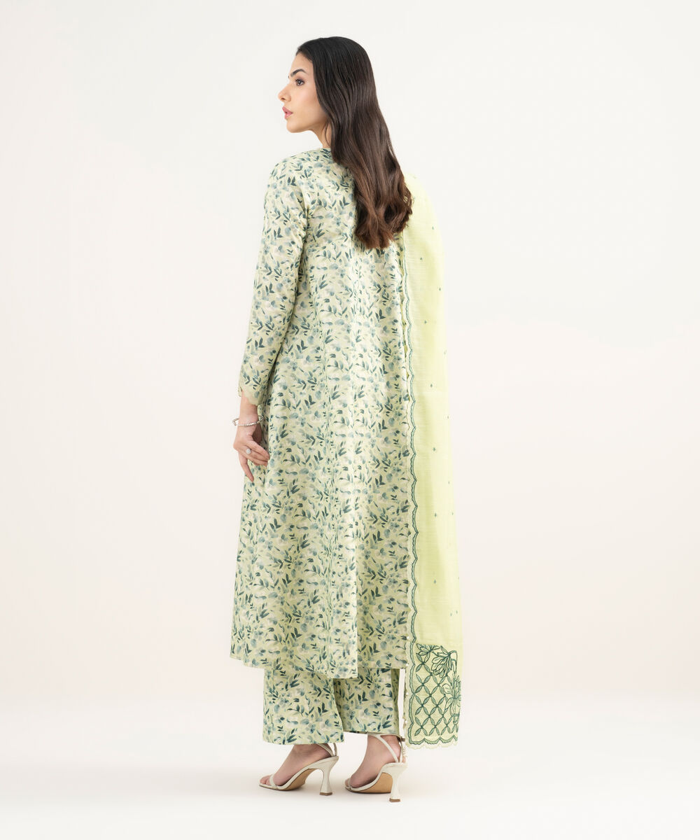 Women's Unstitched Zari Lawn Embroidered Green 3 Piece Suit