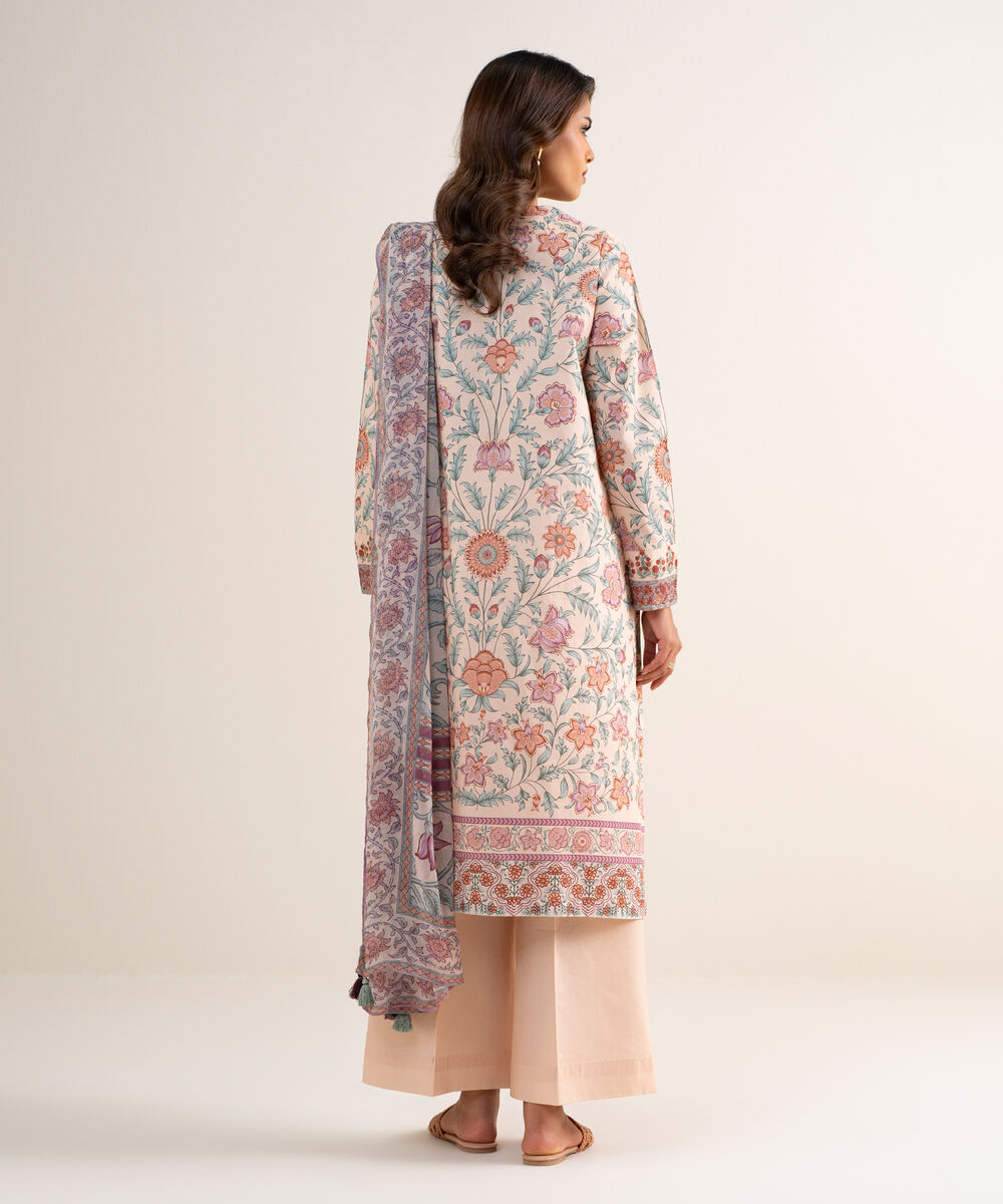 Women's Unstitched Lawn Printed Pink 3 Piece Suit