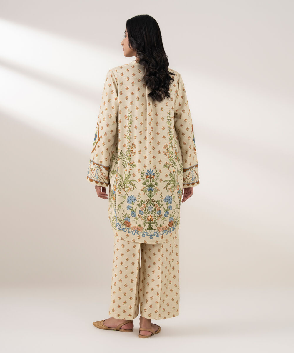 Women's RTW Viscose Linen Printed Pale Yellow 2 Piece Suit