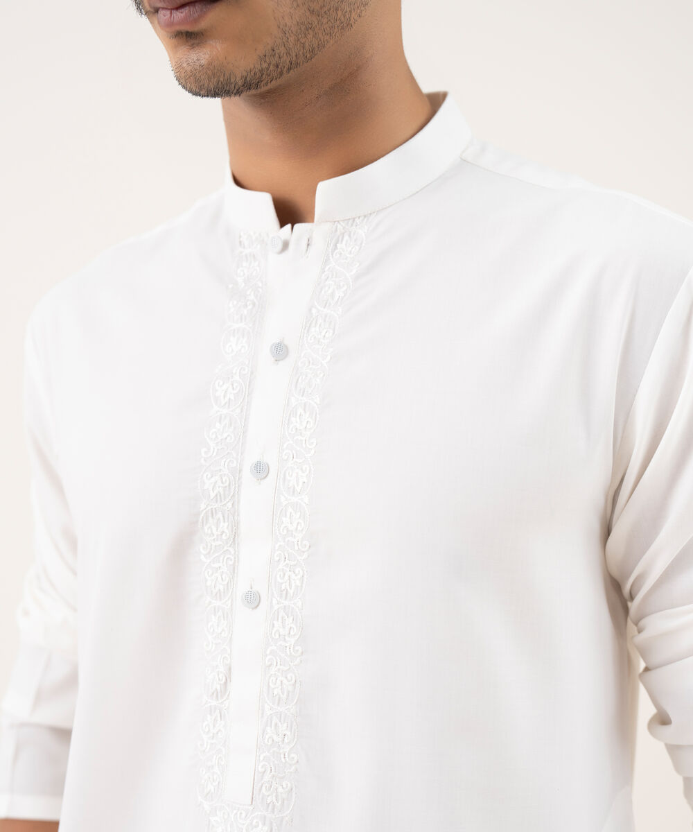Men's Oxford Embroidered Off-White Kurta Shalwar