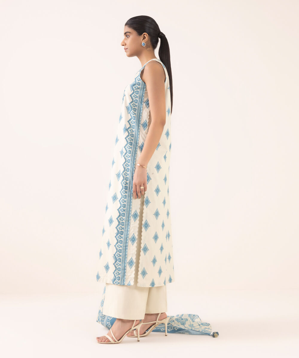 Women's Unstitched Lawn Embroidered Blue 3 Piece Suit