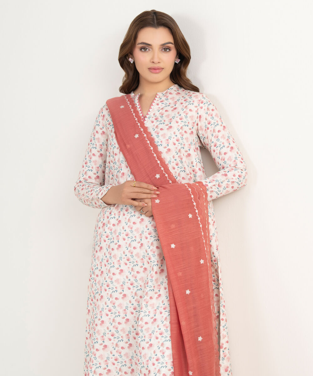 Women's Unstitched Zari Lawn Embroidered Multi 3 Piece Suit