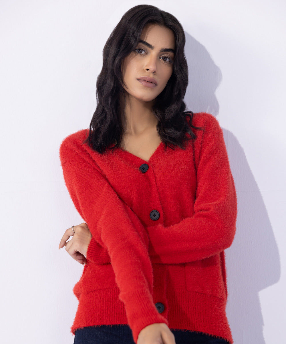 Soft Touch Knit Cardigan Woman - Red Soft Touch Knit Cardigan