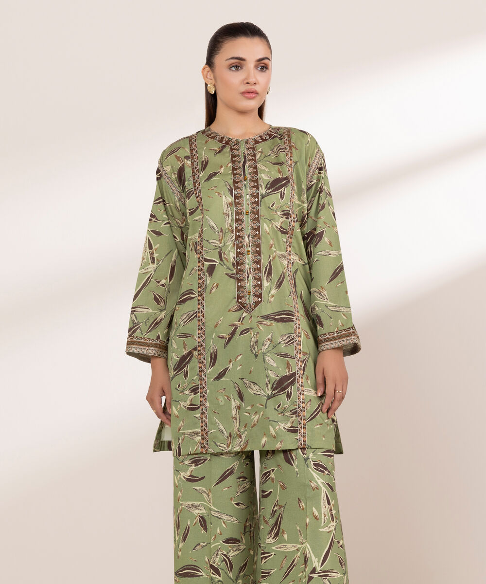 Women's RTW Lawn Green Embroidered Boxy Shirt