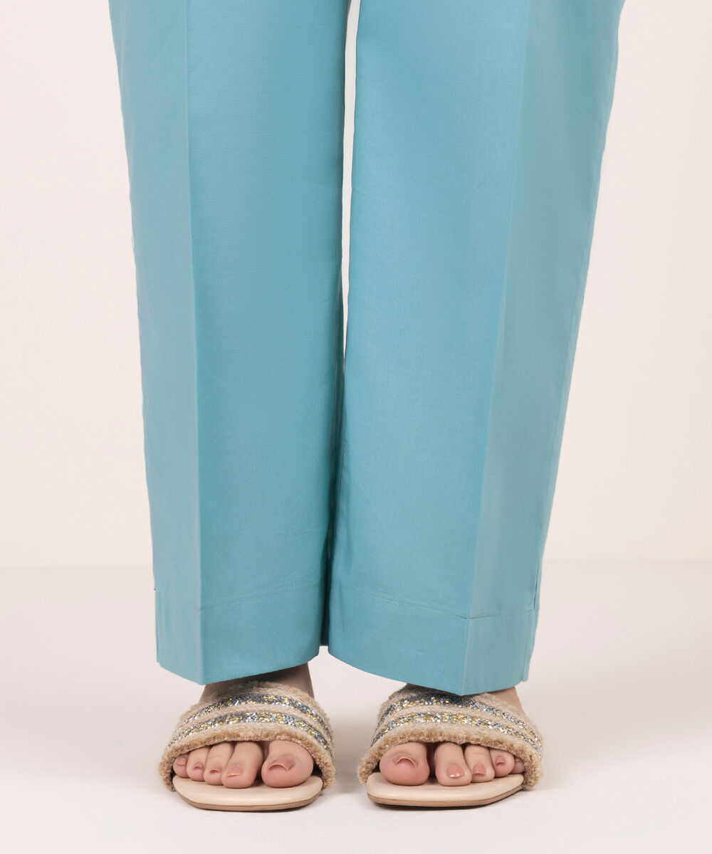 Women's RTW Lawn Solid Blue Straight Pants