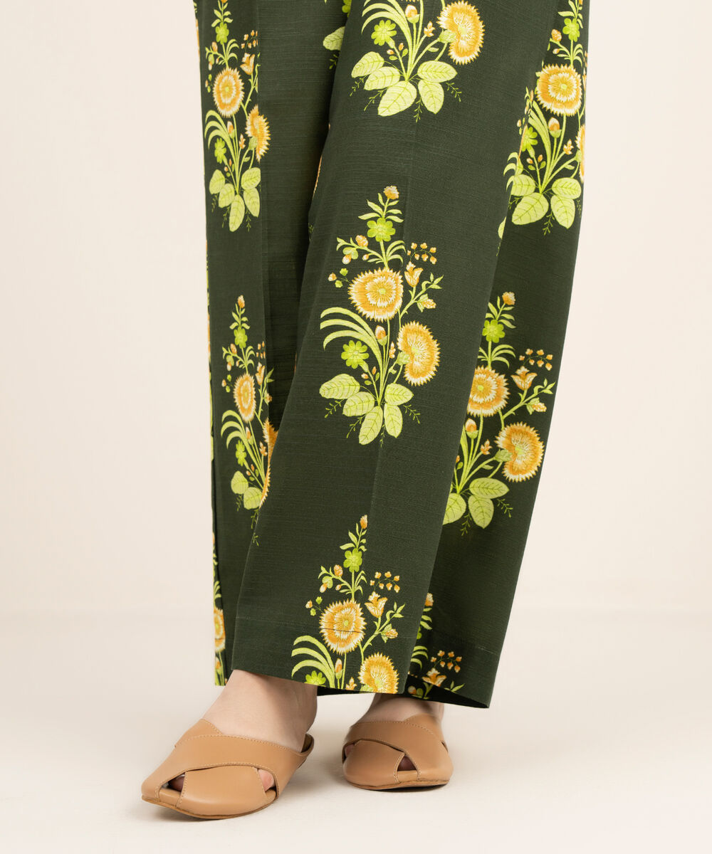 Women's RTW Light Khaddar Green Printed Flared Pants