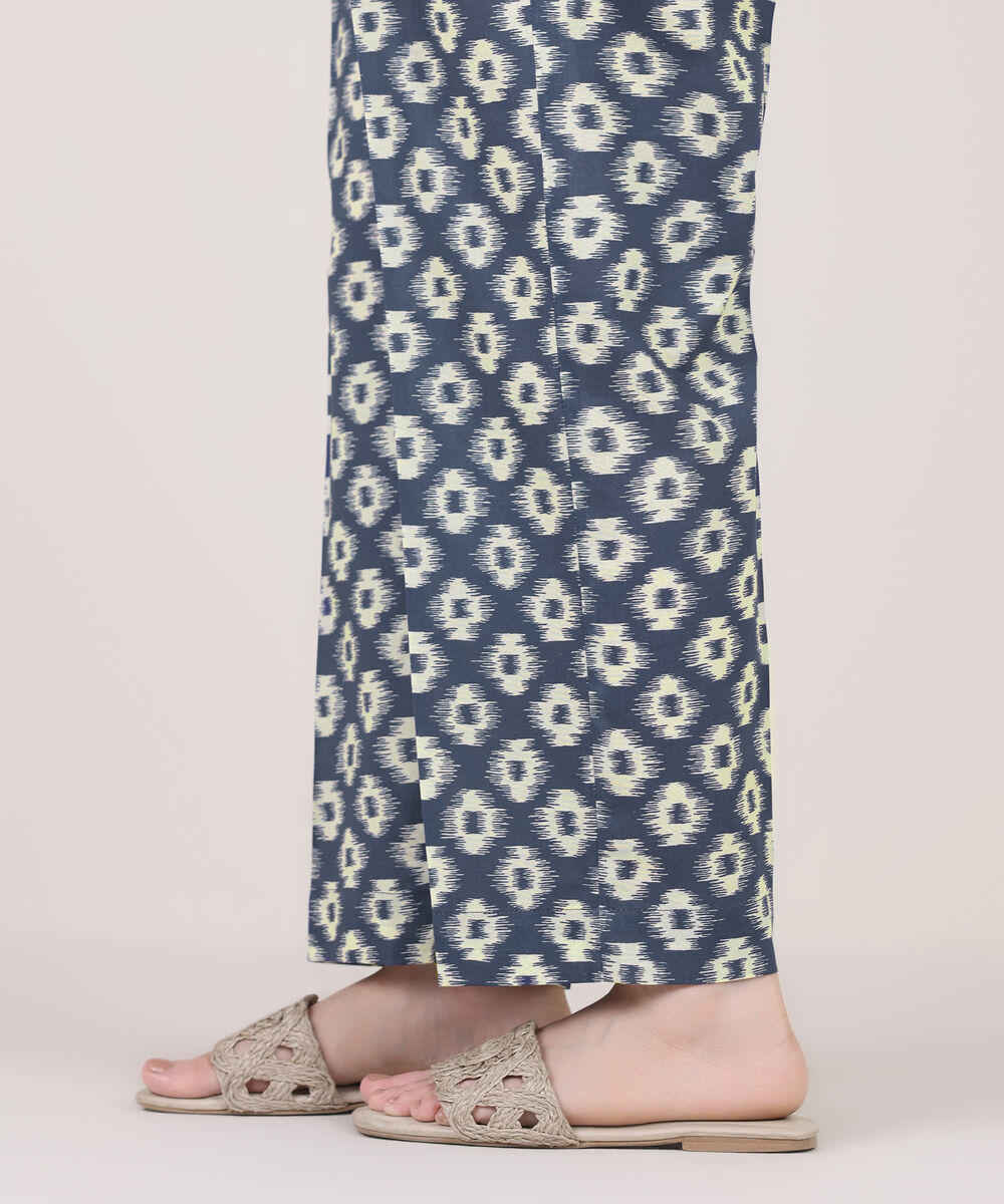 Women's RTW Cambric Blue Printed Straight Pants