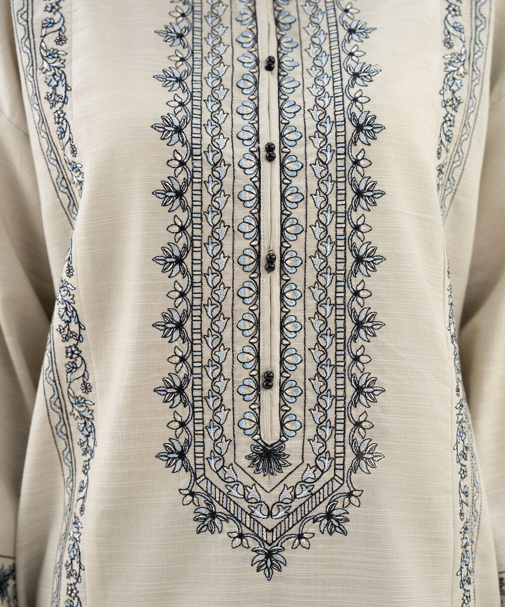 Women's RTW Khaddar Embroidered Straight Grey Shirt