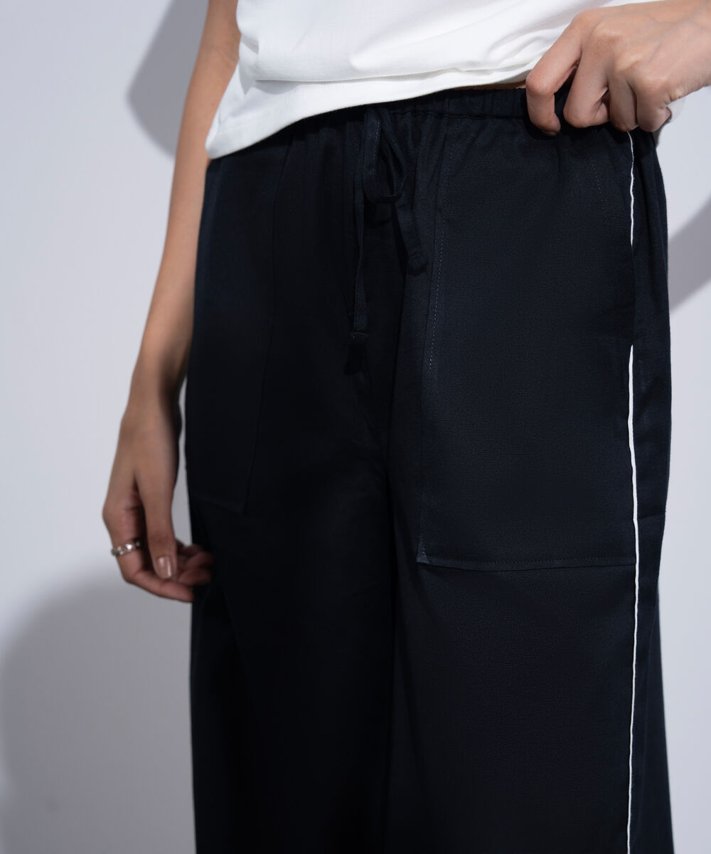 Women's Western Wear Black Linen Blend Pull On Trousers