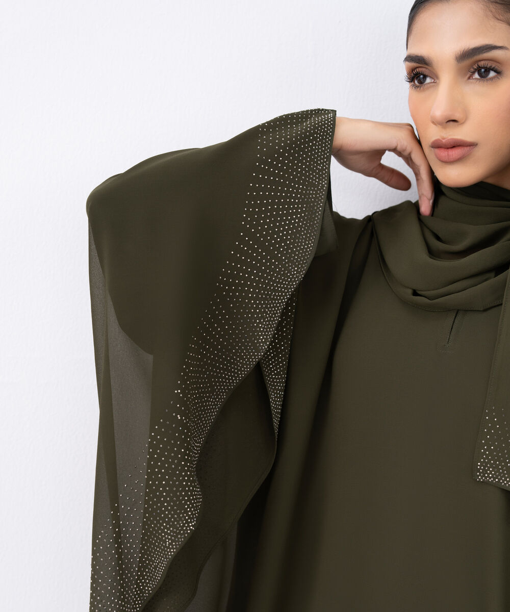 Women's Green Polyester Abaya Set