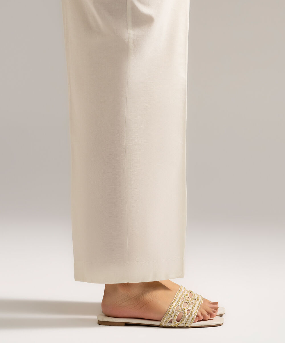 Women's RTW Cambric Solid White Straight Pants