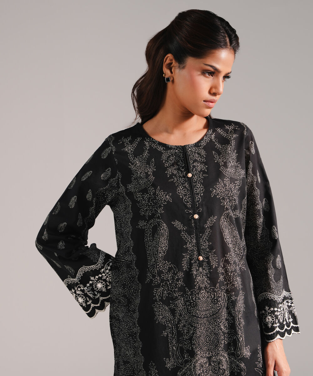 Women's RTW Lawn Embroidered Black 2 Piece Suit