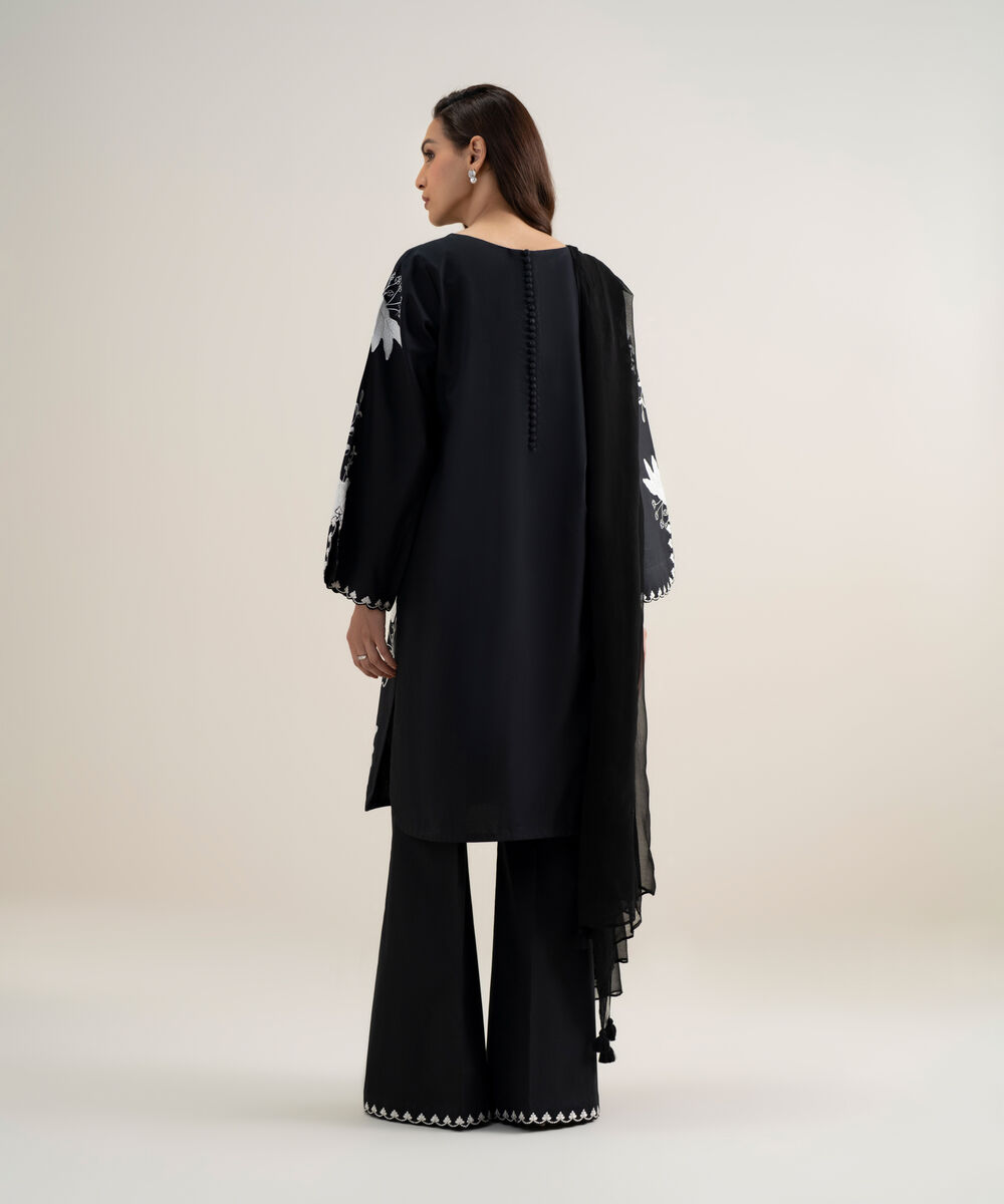 Women's Unstitched Textured Lawn Embroidered Black 3 Piece Suit