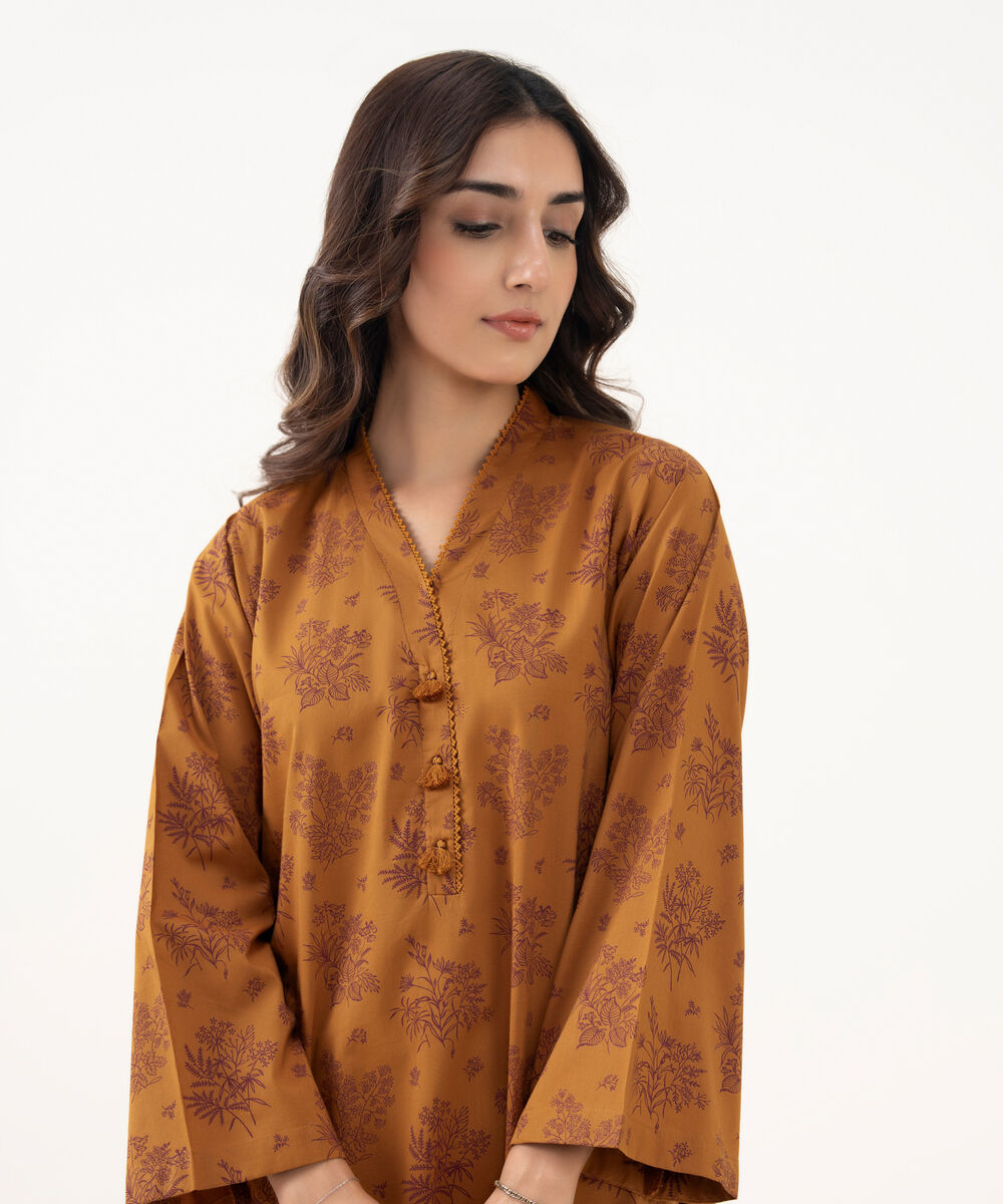 Women's RTW Cotton Viscose Printed A-Line Brown Shirt