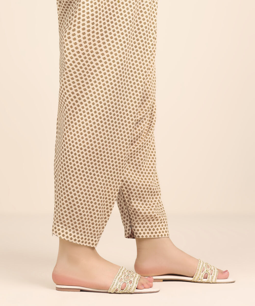 Women's RTW Arabic Lawn Beige Printed Shalwar