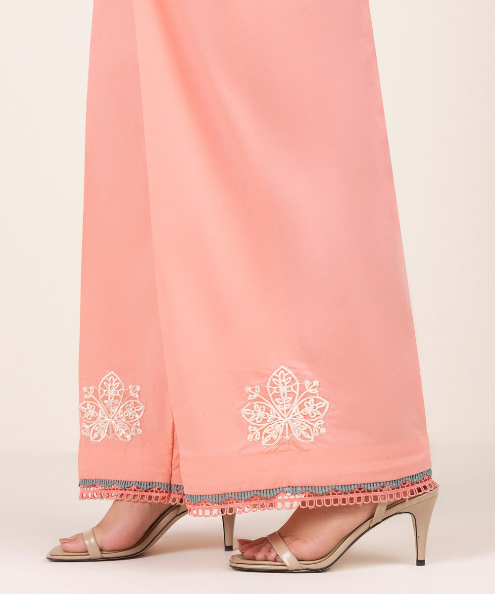 Women's RTW Lawn Embroidered Pink Culottes