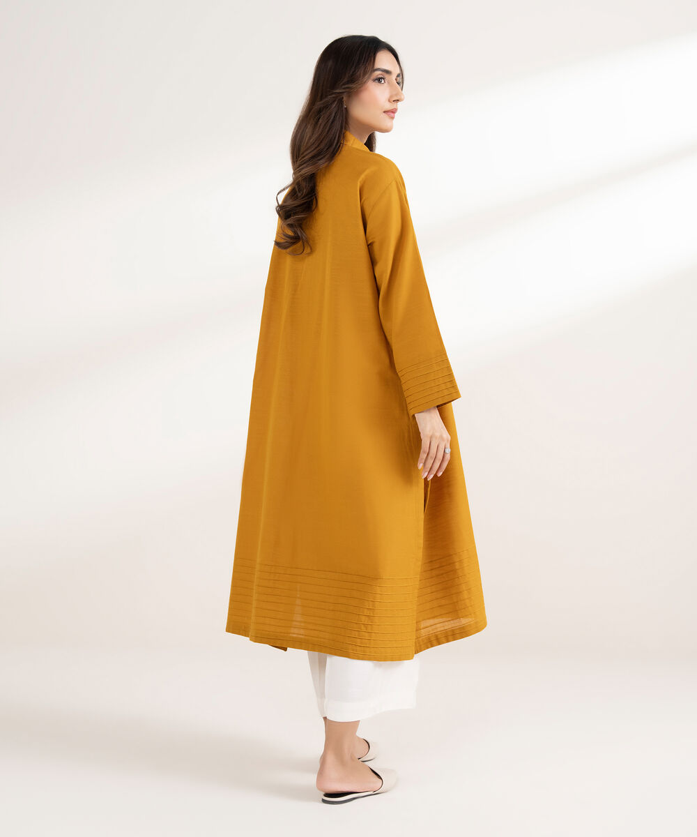 Women's RTW Khaddar Solid Straight Mustard Shirt