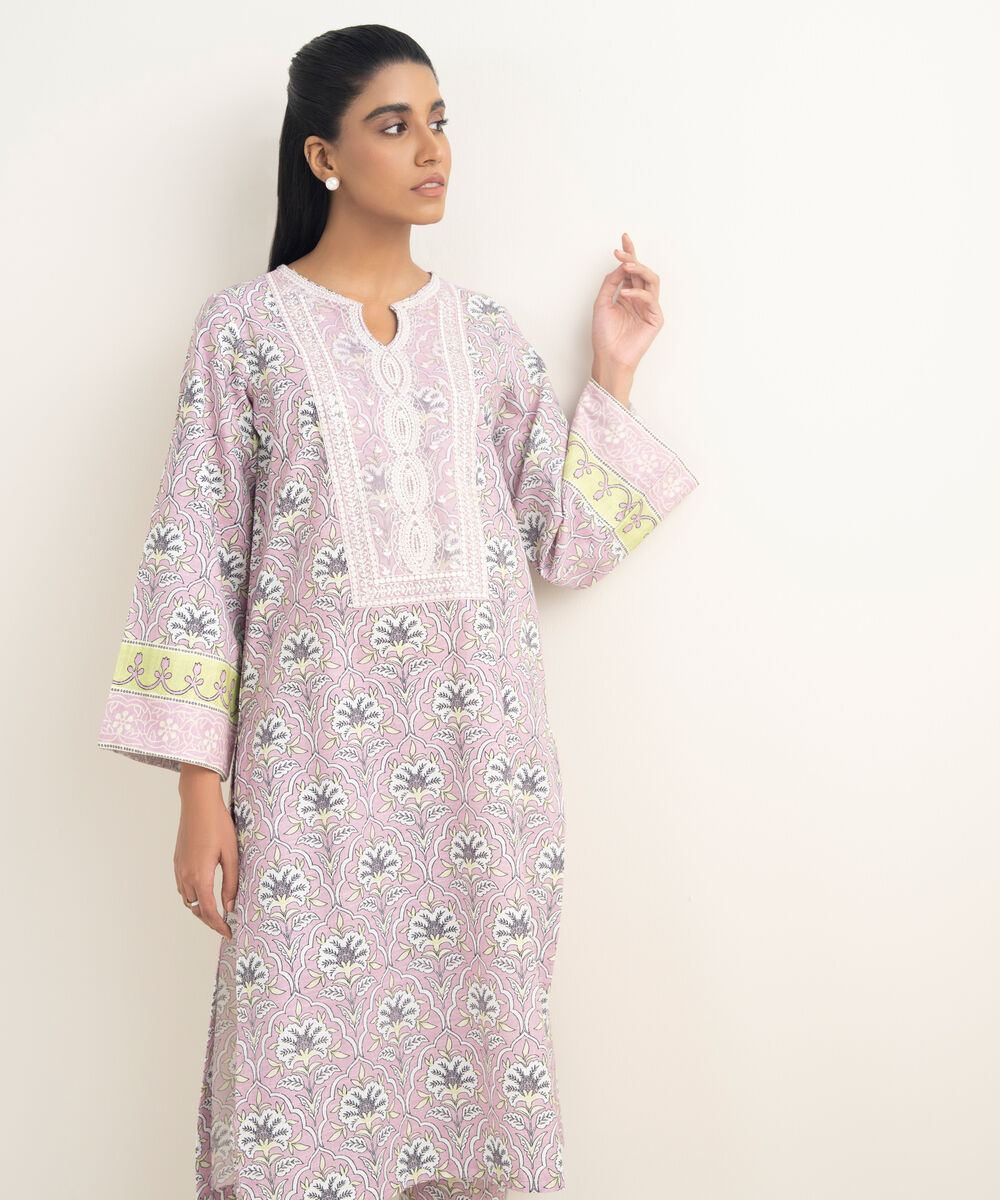 Women's RTW Light Khaddar Embroidered Pink Straight Shirt
