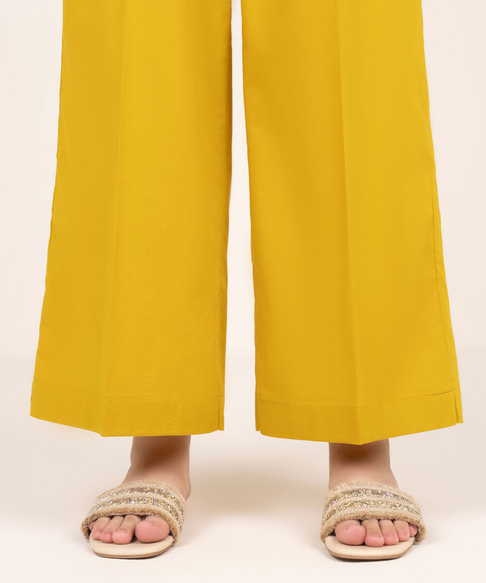 Women's RTW Cambric Mustard Solid Straight Pants