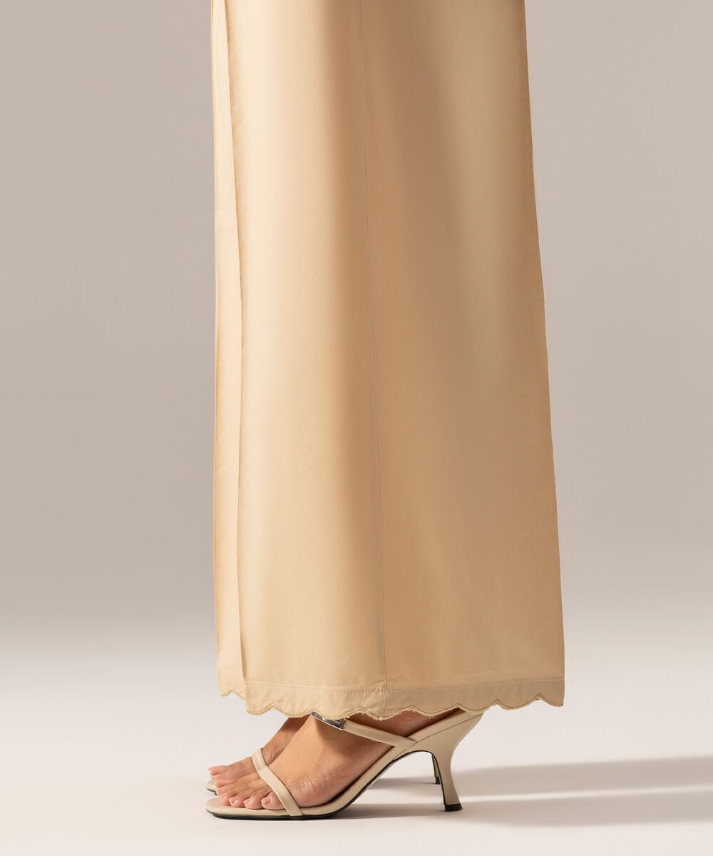 Women's RTW Solid Dark Beige Cotton Viscose Culottes