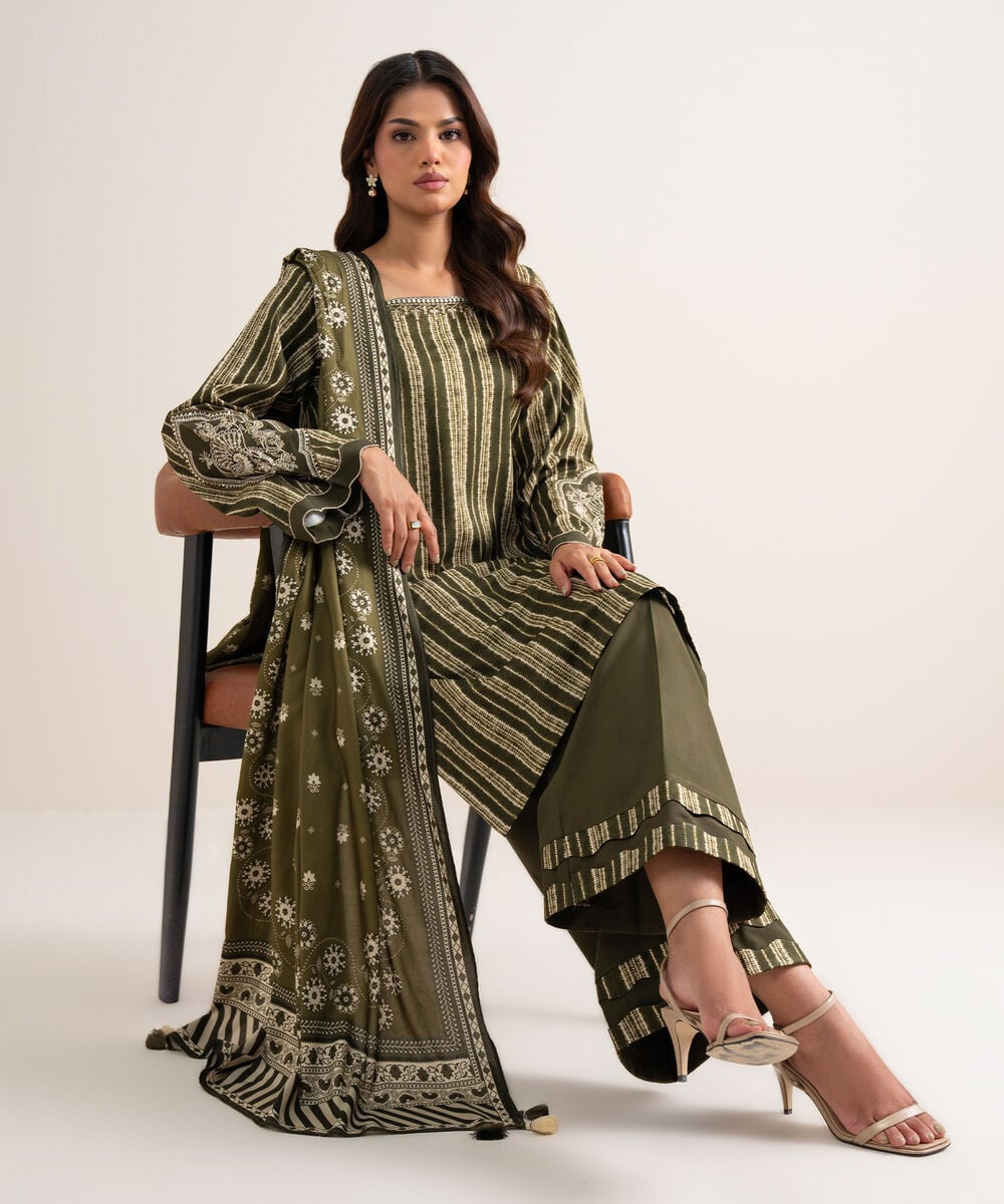 3 Piece - Embroidered Linen Suit