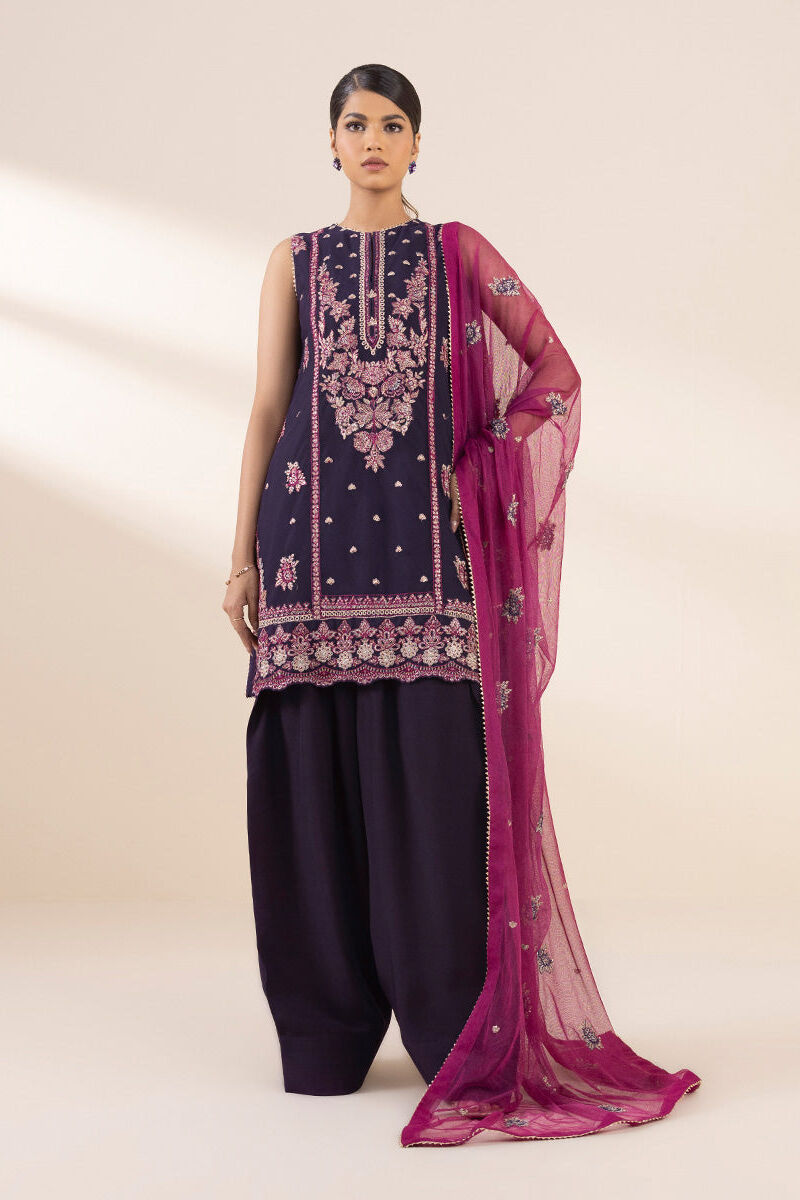 3 Piece - Embroidered Net Suit