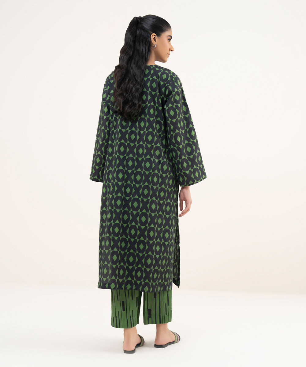 Women's RTW Seersucker Black Printed A-Line Shirt