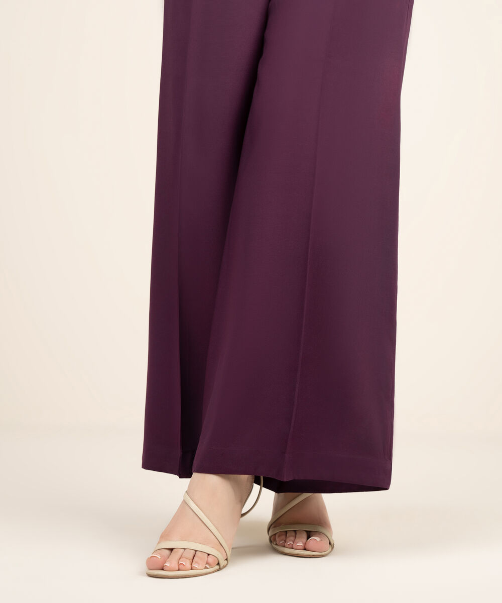 Women's RTW Viscose Linen Solid Purple Flared Pants