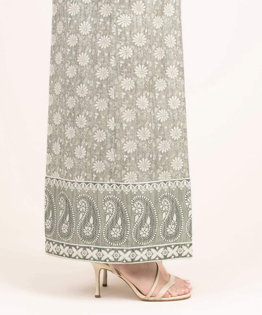 Women's RTW Cotton Printed Grey Flared Pants