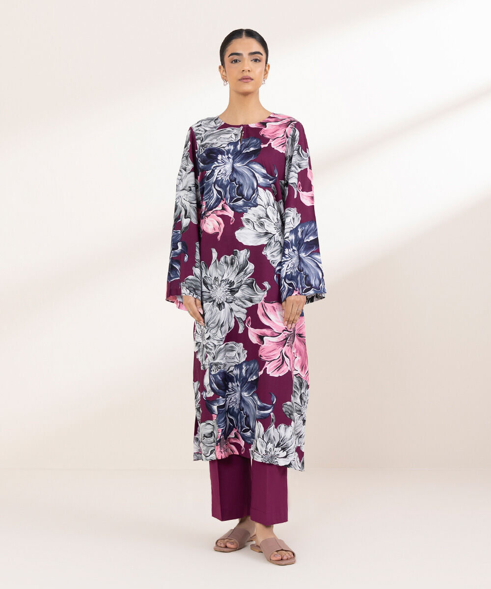 Women's Pret Arabic Lawn Plum Printed Straight Shirt