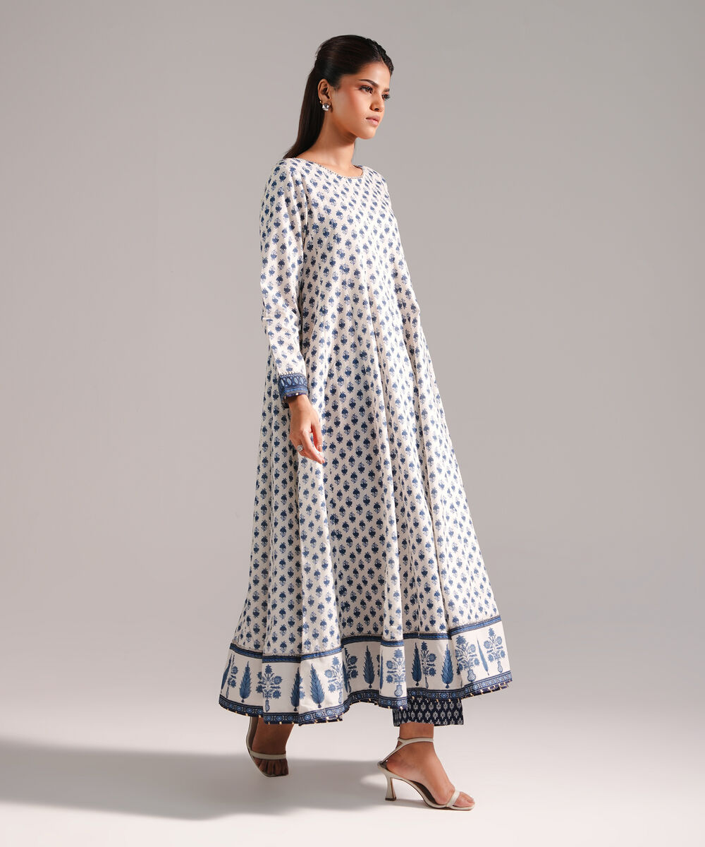 Women's RTW Textured Lawn Printed White 2 Piece Suit