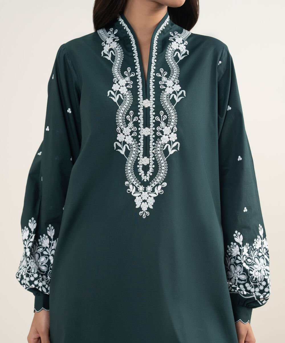 Women's Unstitched Lawn Embroidered Teal Green 3 Piece Suit