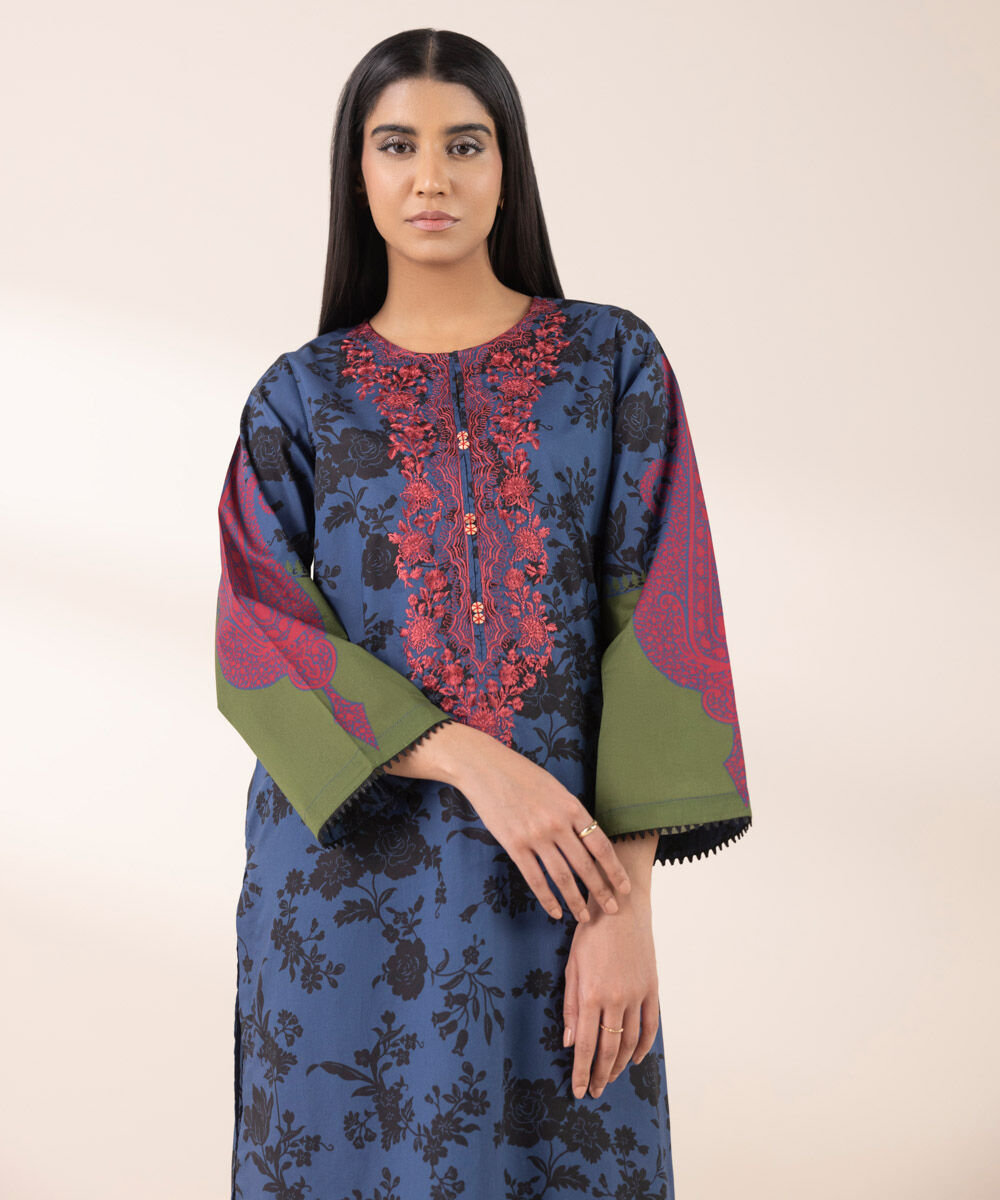 Women's RTW Lawn Multi Embroidered A-Line Shirt