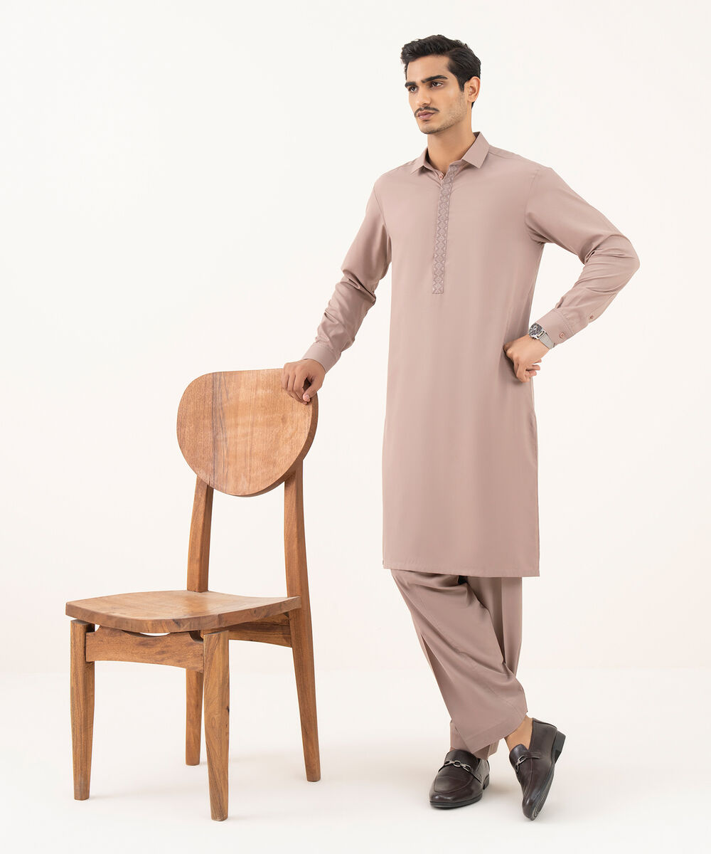Men's Oxford Embroidered Mauve Kurta Shalwar