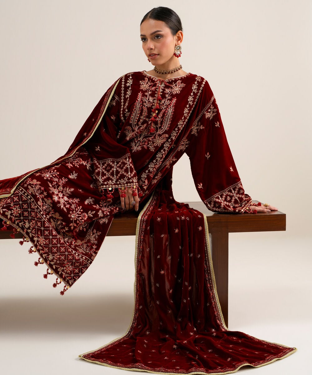 3 Piece - Embroidered Velvet Suit — Sapphire view 4