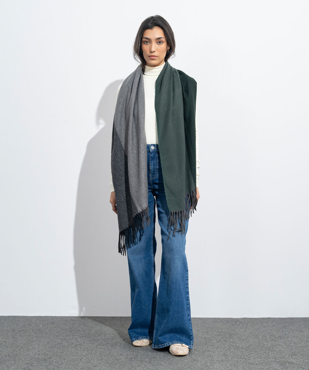 Women's Western Wear Green Striped Woollen Scarf