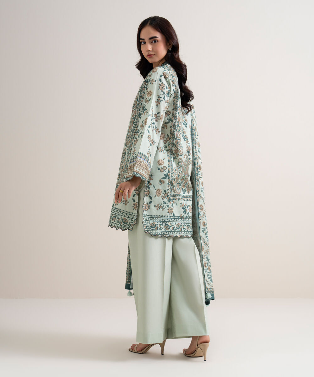 Women's Unstitched Lawn Printed Green 3 Piece Suit