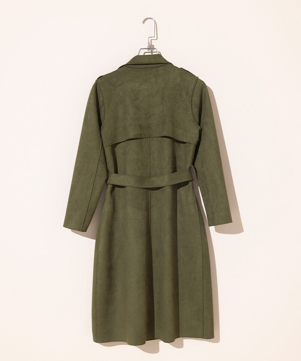 Woman - Green Suede Trench Coat with Belt