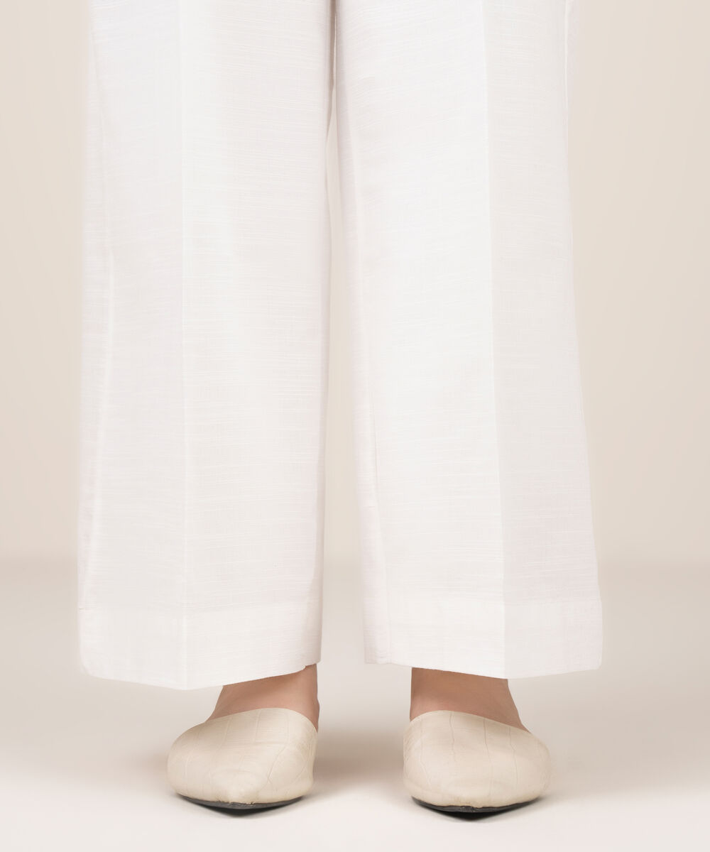 Women's RTW Khaddar Solid White Culottes