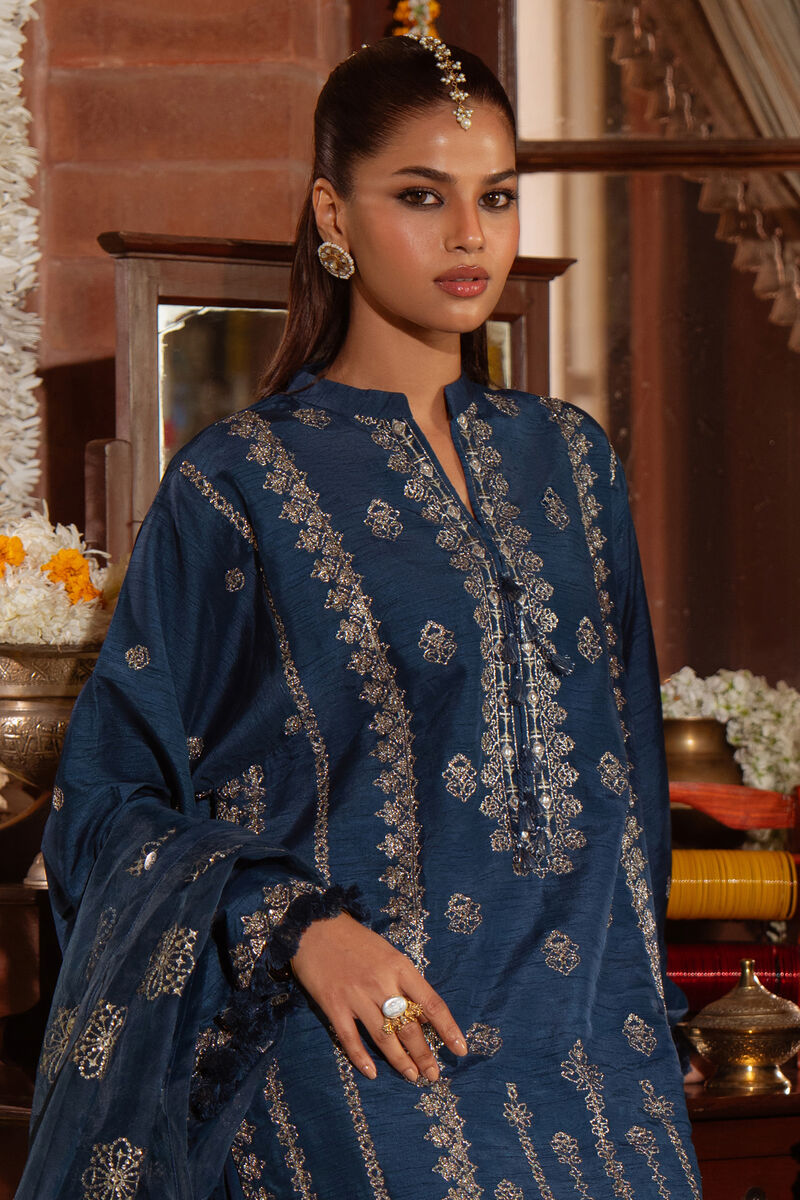 3 Piece - Embroidered Raw Silk Suit