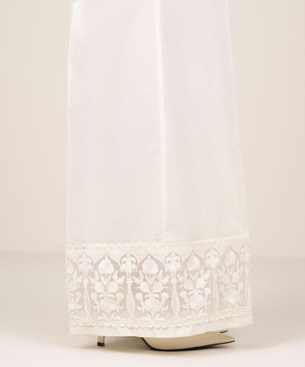 Women's RTW Cotton Embroidered White Flared Pants