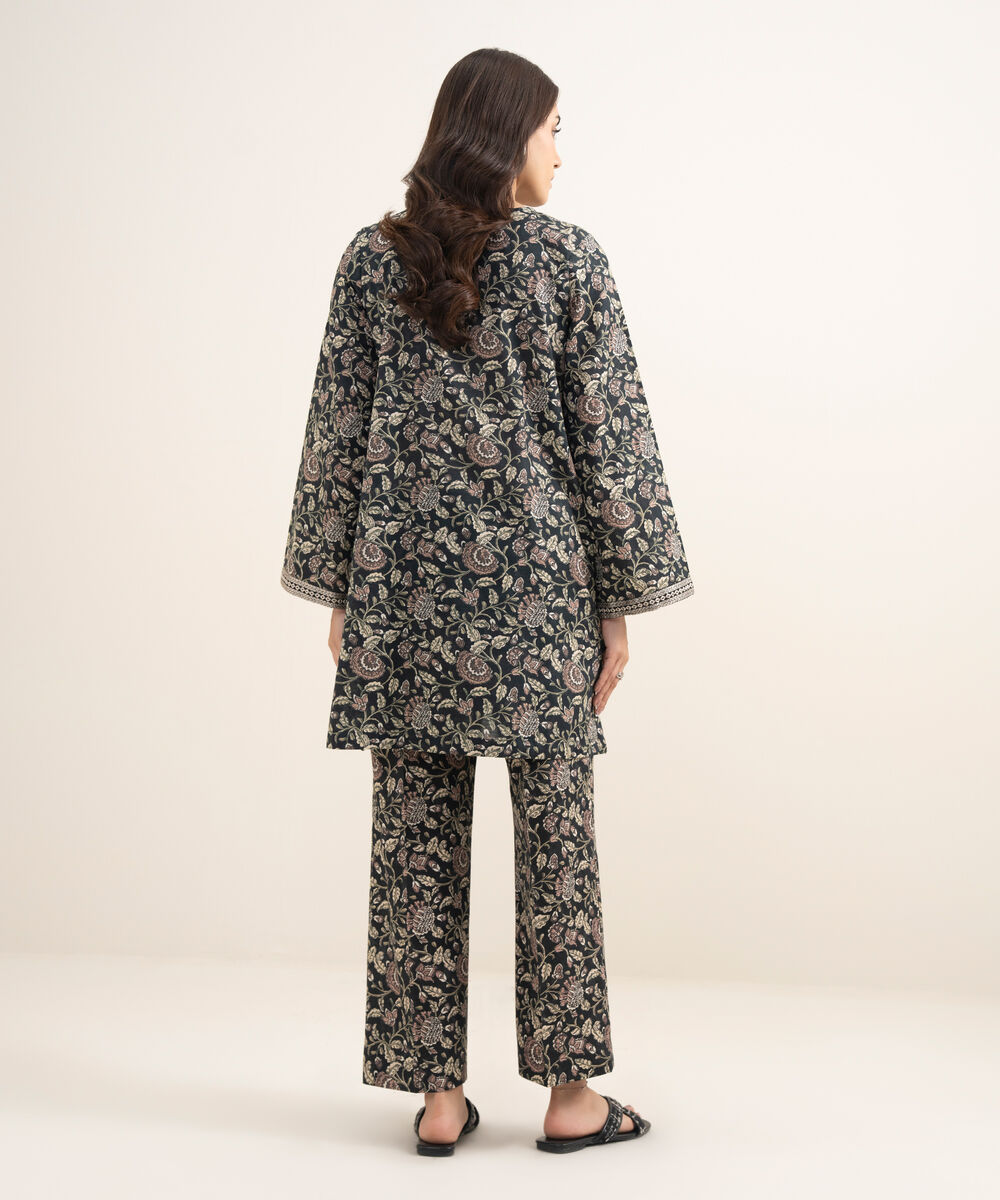 Women's RTW Dobby Embroidered Black 2 Piece Suit