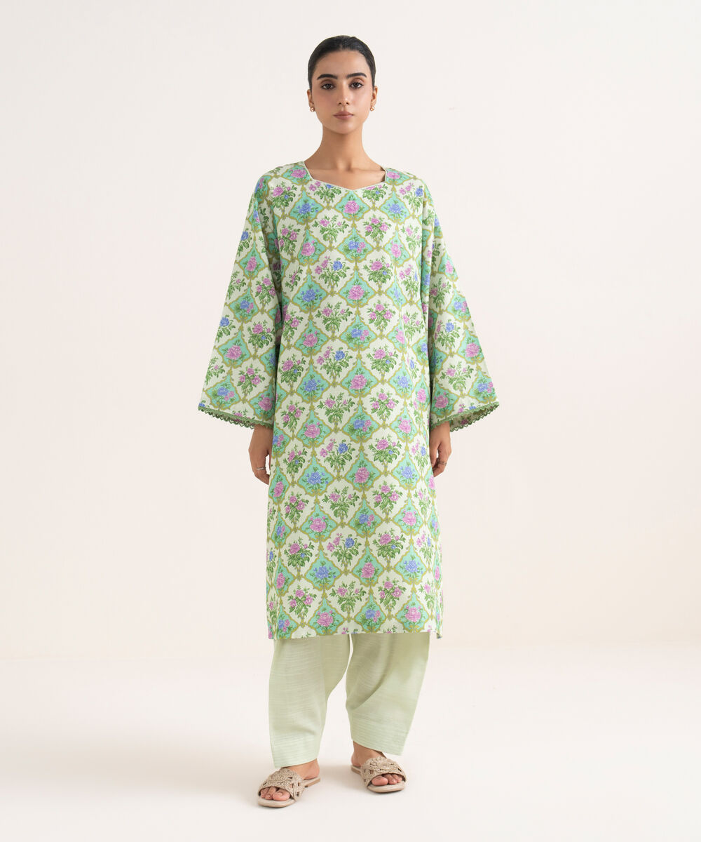 Women's Unstitched Cotton Printed Multi Two Piece Suit
