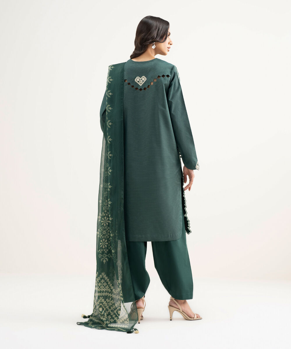 Women's Unstitched Zari Lawn Embroidered Green 3 Piece Suit