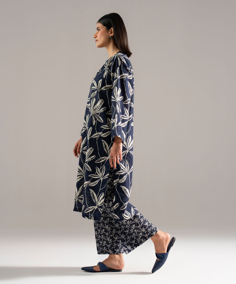 Women's RTW Khaddar Printed Blue 2 Piece Suit