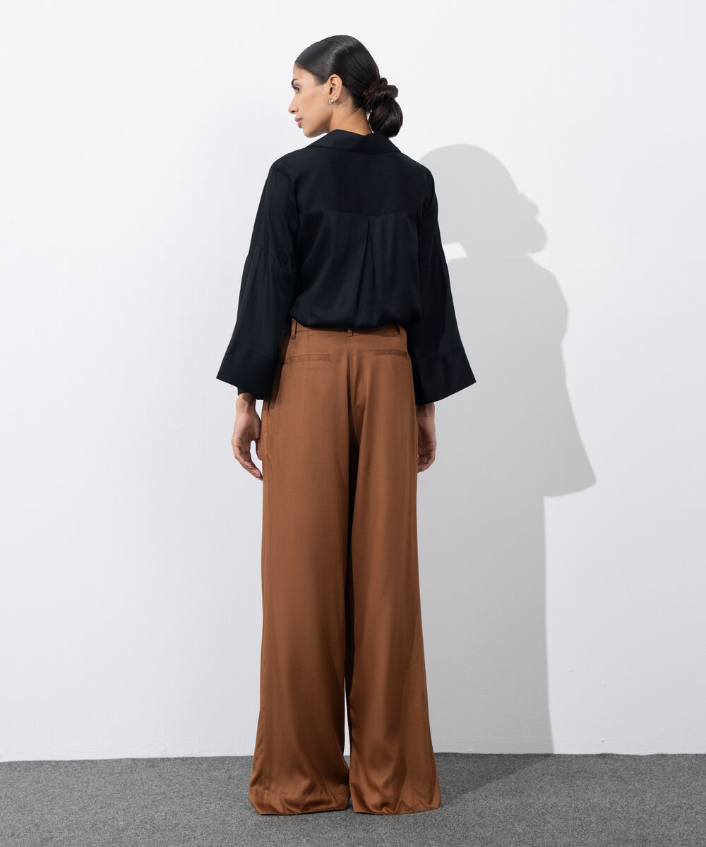 Women's Western Wear Brown Tailored Wide Leg Pleated Pants